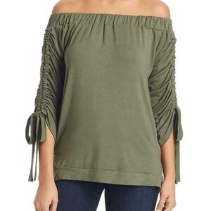 A+A Collection Green Ruched Off Shoulder Rayon Blouse Large NWT